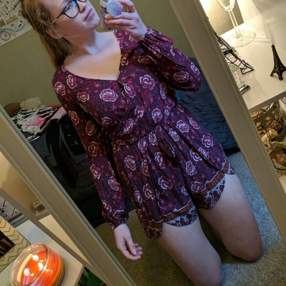 Maroon flowered Hollister romper